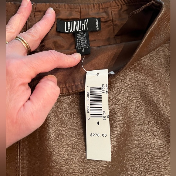LAUNDRY NWT LAMBSKIN LEATHER SKIRT Sz 4 Shelli Segal Chocolate Brown Pencil Fall - Picture 2 of 10